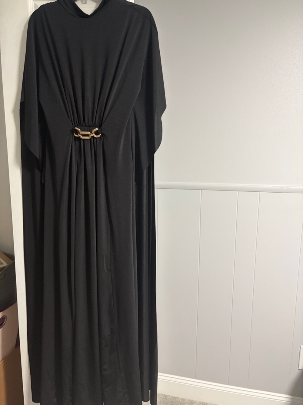 Black Maxi Dress with Gold Buckle Detail